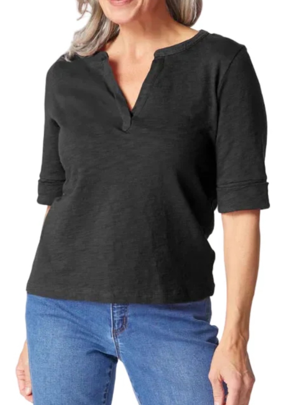 Habitat Black Split-Neck Short Sleeve Top